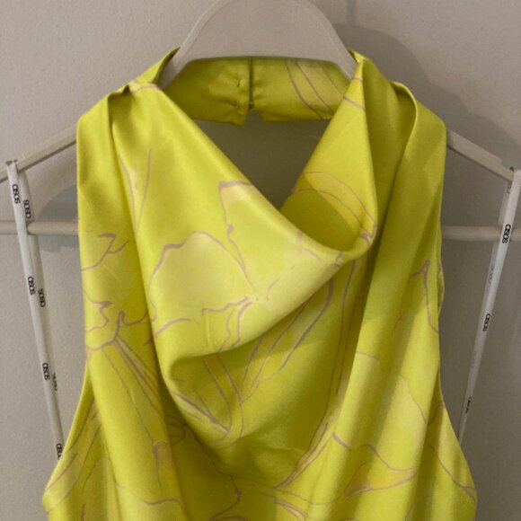Satin Cowl Neck Midaxi Dress With Tie Waist In Lime Oversized Floral Print-multi - Picture 1 of 8